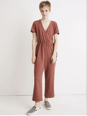Madewell Texture & Thread Short-Sleeve Wrap Jumpsuit In Autumn Berry
